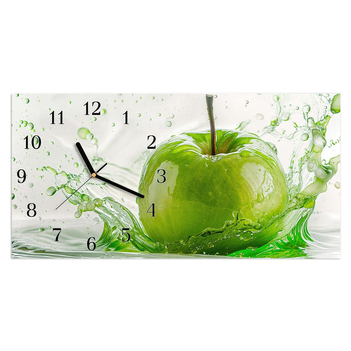 Wanduhr Apfel Spritzer aus Glas – Querformat 60 × 30 cm mit Ziffernblatt Klassisch