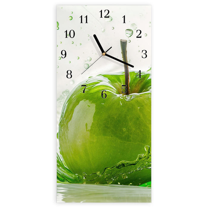 Wanduhr Apfel Spritzer aus Glas – Hochformat 30 × 60 cm mit Ziffernblatt Klassisch