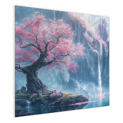 Magnettafel mit dem Motiv Blütenbaum am Wasserfall
