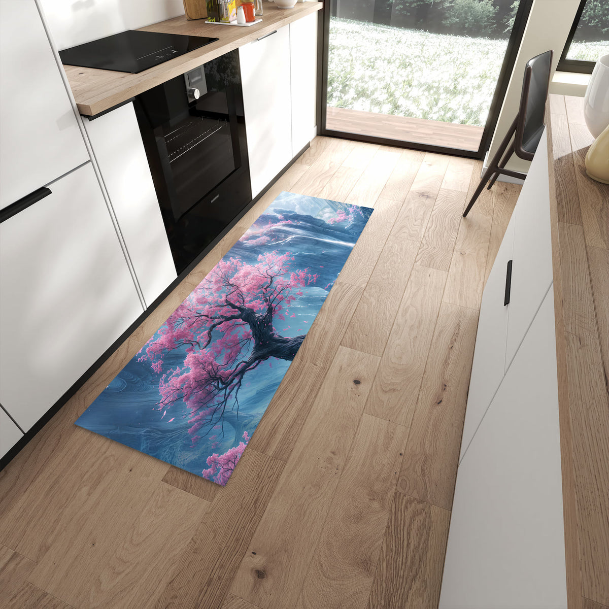 Rutschfester Küchenteppich mit Motiv Zauberhafte Landschaft für Trittkomfort in moderner Küche