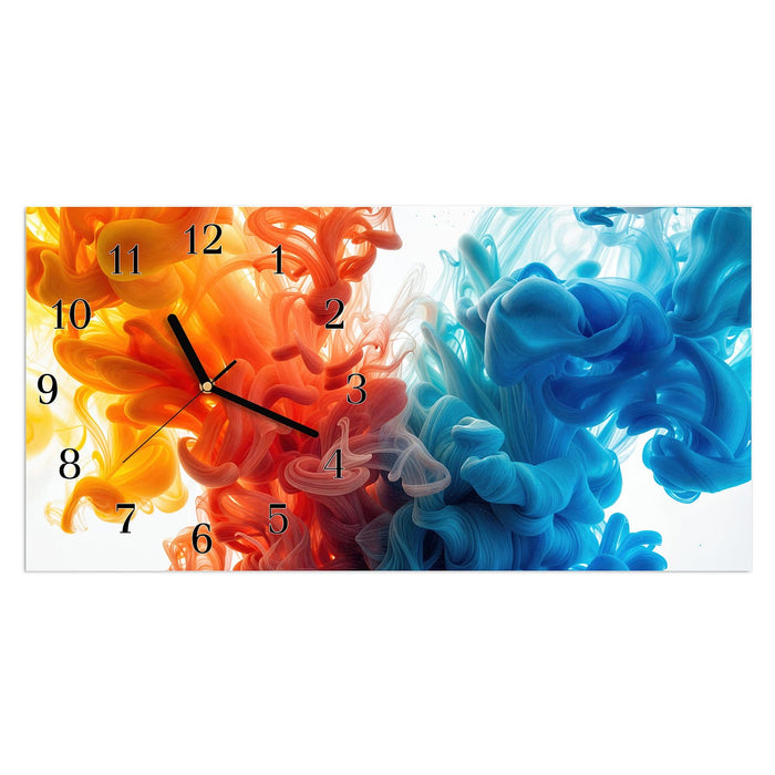 Wanduhr Farbige_ Wirbel aus Glas – Querformat 60 × 30 cm mit Ziffernblatt Klassisch