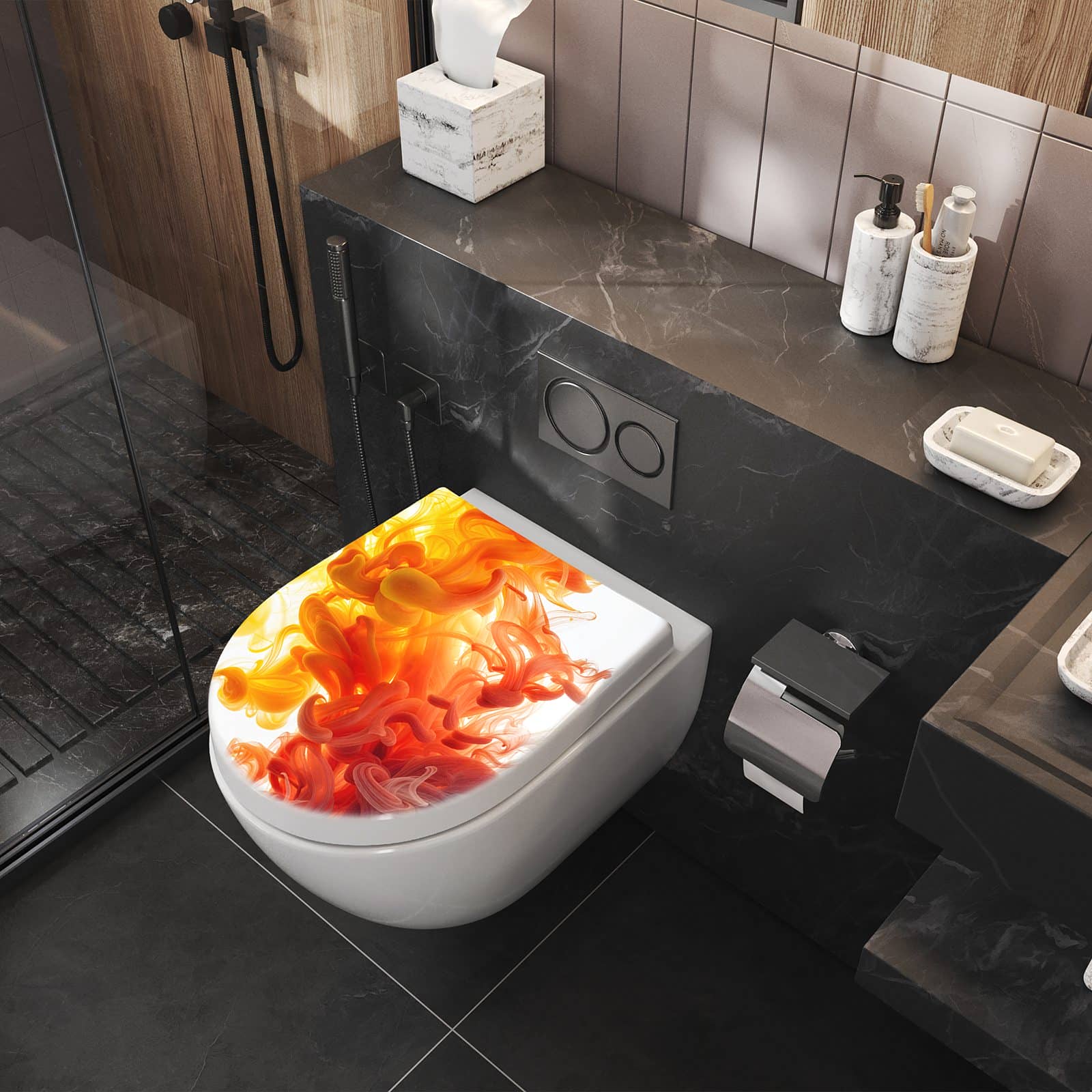 WC-Sitz mit Absenkautomatik Farbige_ Wirbel