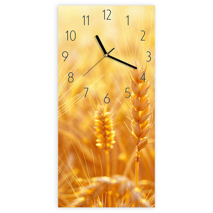 Wanduhr Goldene Ähren im Abendlicht aus Glas – Hochformat 30 × 60 cm mit Ziffernblatt Elegant