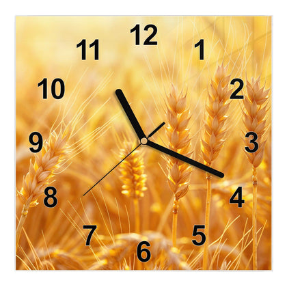 Wanduhr Quadratisch mit dem Motiv Weizen im Gegenlicht