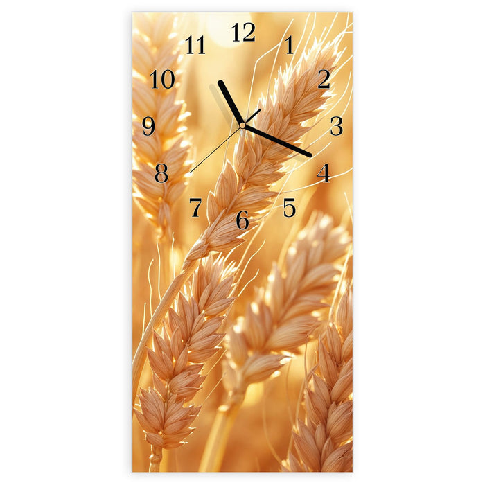 Wanduhr Weizenfelder aus Glas – Hochformat 30 × 60 cm mit Ziffernblatt Klassisch