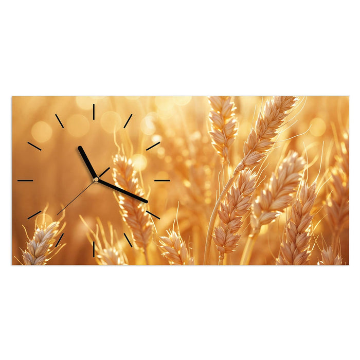 Wanduhr Weizenfelder aus Glas – Querformat 60 × 30 cm mit Ziffernblatt Linie