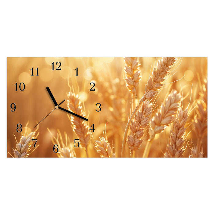 Wanduhr Weizenfelder aus Glas – Querformat 60 × 30 cm mit Ziffernblatt Klassisch