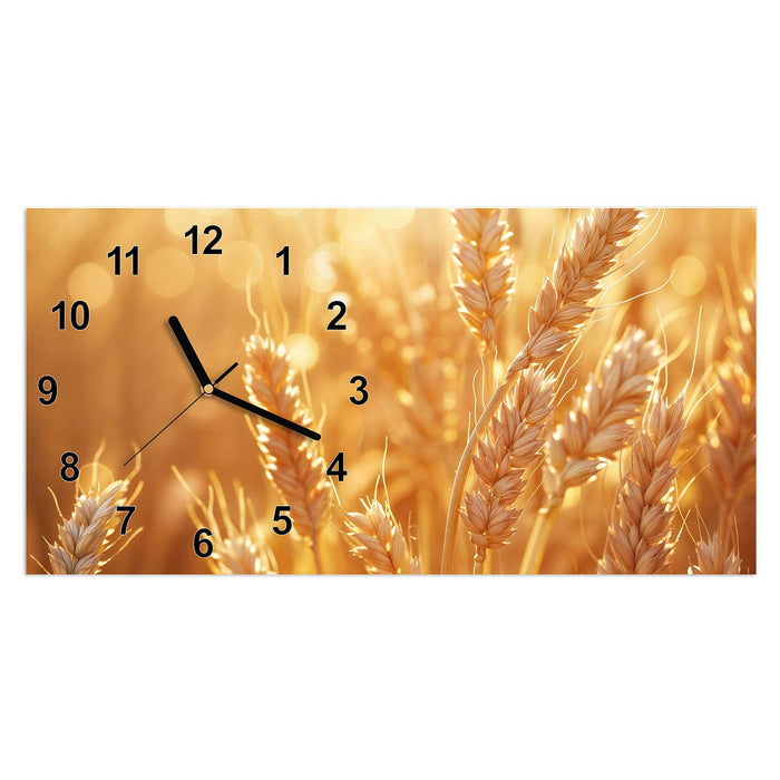 Wanduhr Weizenfelder aus Glas – Querformat 60 × 30 cm mit Ziffernblatt Modern