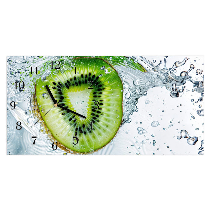 Wanduhr Kiwi im Wasser aus Glas – Querformat 60 × 30 cm mit Ziffernblatt Klassisch