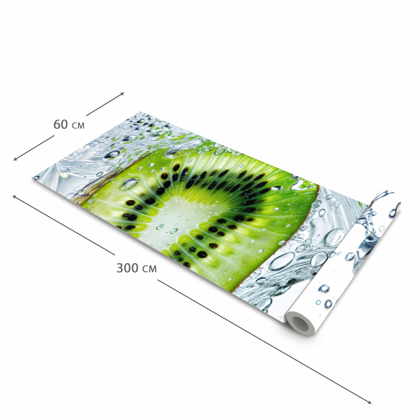 Flacher Küchenteppich mit Motiv Kiwi im Wasser in der Grösse 60x150 cm