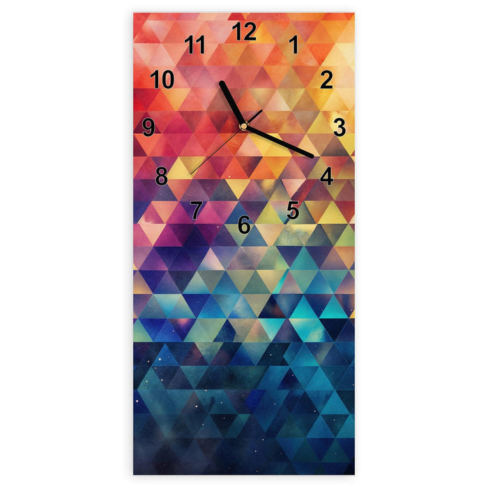Wanduhr Bunte Dreiecke aus Glas – Hochformat 30 × 60 cm mit Ziffernblatt Modern