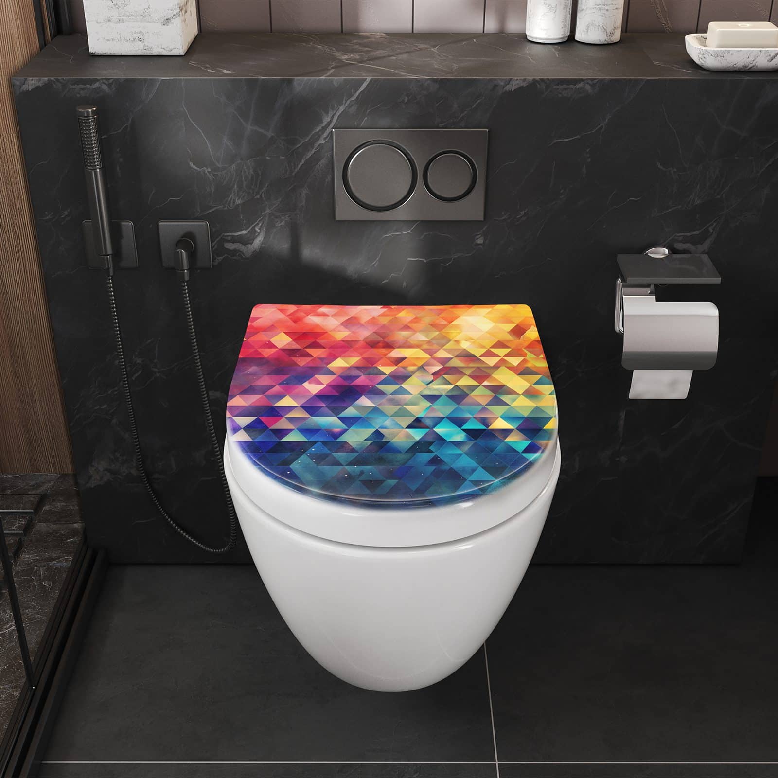 WC-Sitz mit Absenkautomatik Bunte Dreiecke