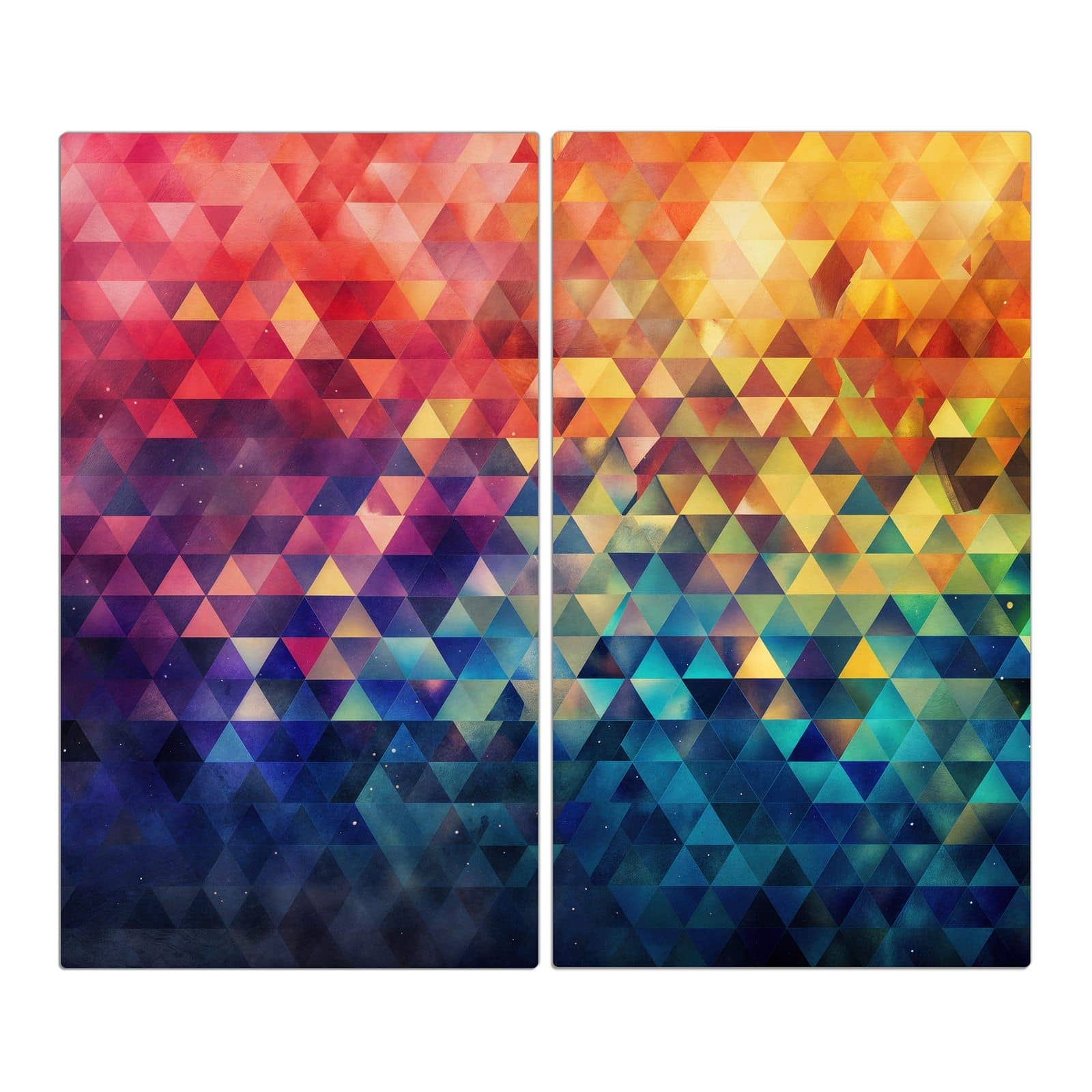 2-teilige Herdabdeckplatten aus Glas mit Bunte Dreiecke-Motiv in der Frontansicht #grösse_2-Teilig (60x52cm)