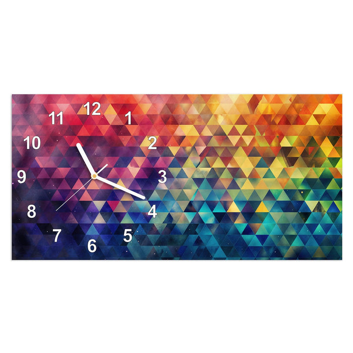 Wanduhr Bunte Dreiecke aus Glas – Querformat 60 × 30 cm mit Ziffernblatt Modern