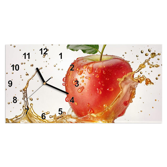 Wanduhr Spritziger Apfel aus Glas – Querformat 60 × 30 cm mit Ziffernblatt Modern