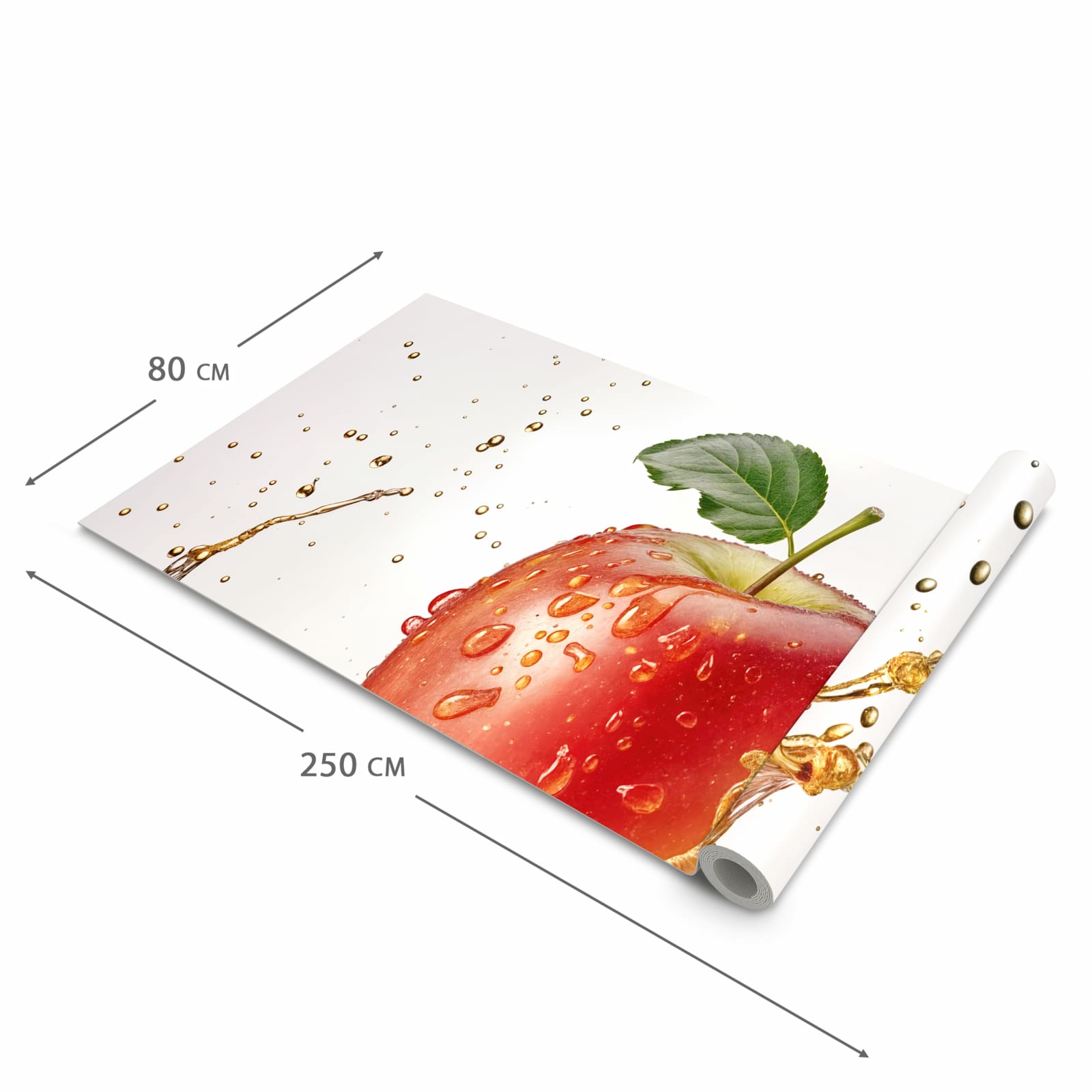 Waschbarer Küchenläufer mit Motiv Spritziger Apfel in der Größe 60x120 cm, angenehme Haptik