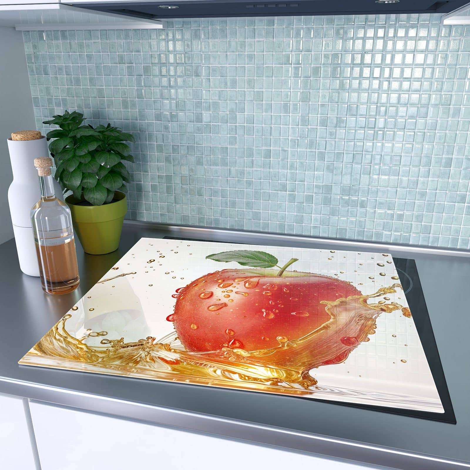 1-teilige Ceranfeldabdeckung mit Spritziger Apfel-Motiv auf dem Ceranfeld