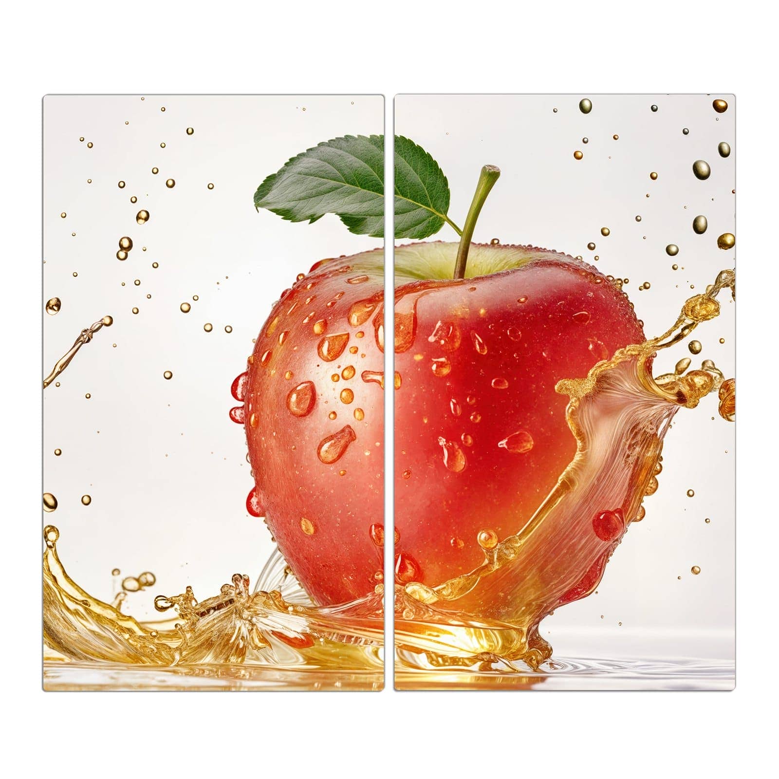 2-teilige Glasplatte für Herd mit Spritziger Apfel-Motiv in der Frontansicht