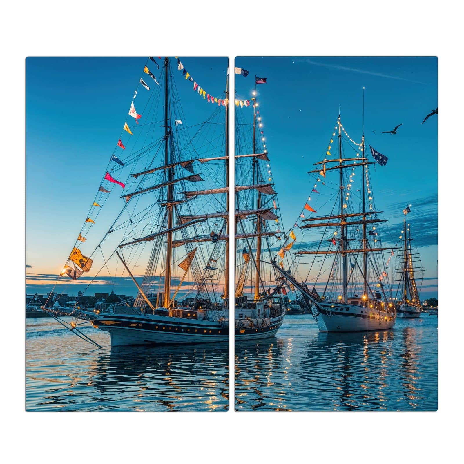 2-teilige Abdeckplatten mit Schiffe im Hafen-Motiv in der Frontansicht