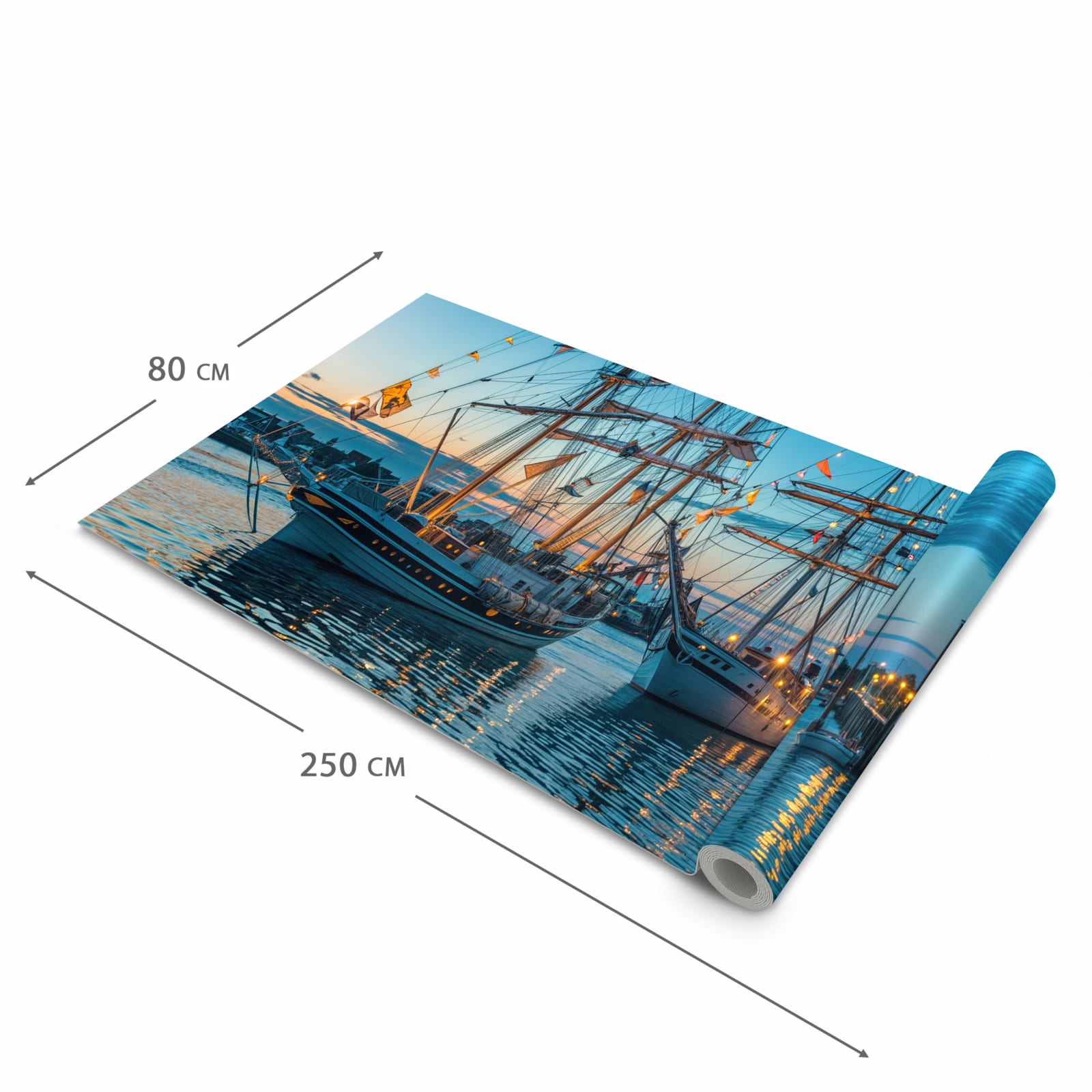 Abriebfester Küchenläufer mit Motiv Schiffe im Hafen in der Grösse 90x180 cm