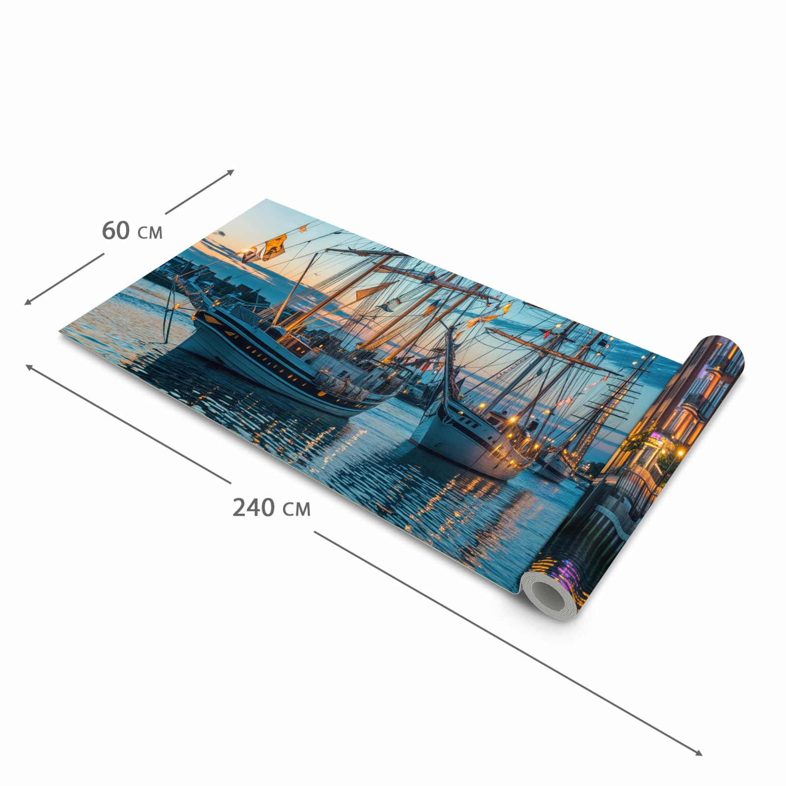 Farbbeständiger Küchenteppich mit Motiv Schiffe im Hafen in der Größe 90x180 cm