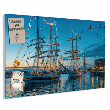 Metall Magnettafel mit dem Motiv Schiffe im Hafen