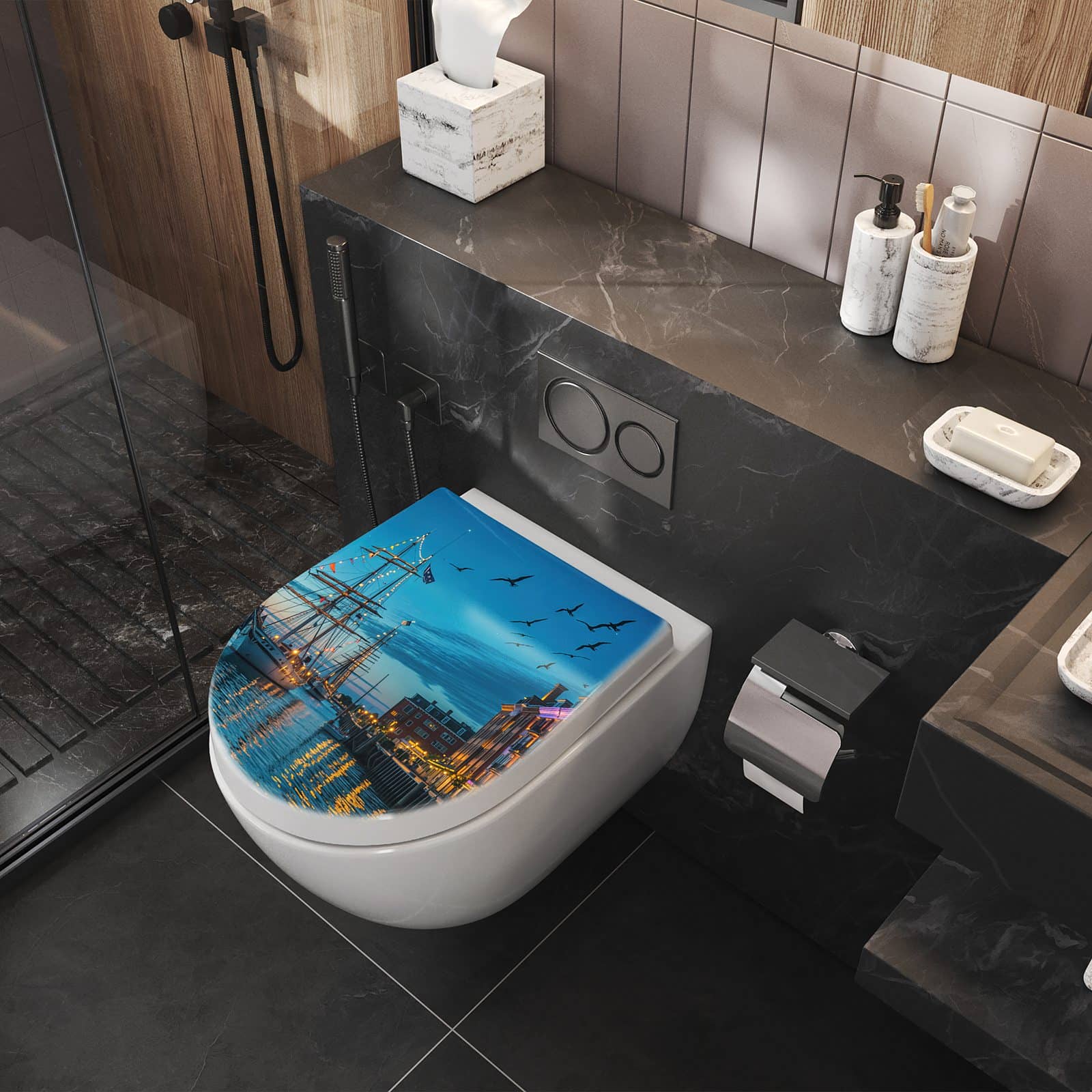 WC-Sitz mit Absenkautomatik Schiffe im Hafen