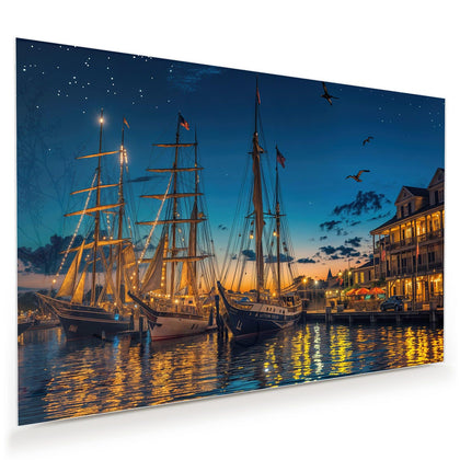 Wandbild mit dem Motiv Segelschiffe bei Nacht
