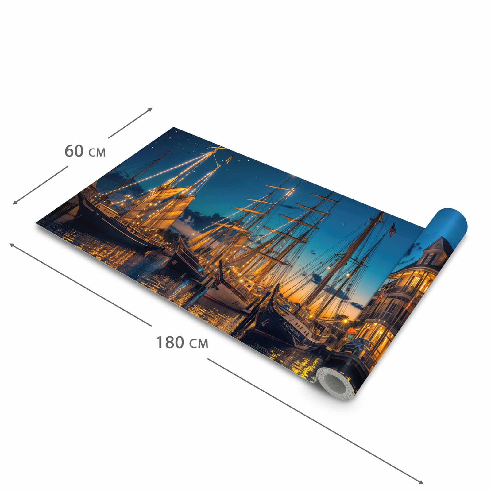 Pflegeleichter Küchenläufer mit Motiv Nachthafen in der Grösse 90x180 cm zum Waschen