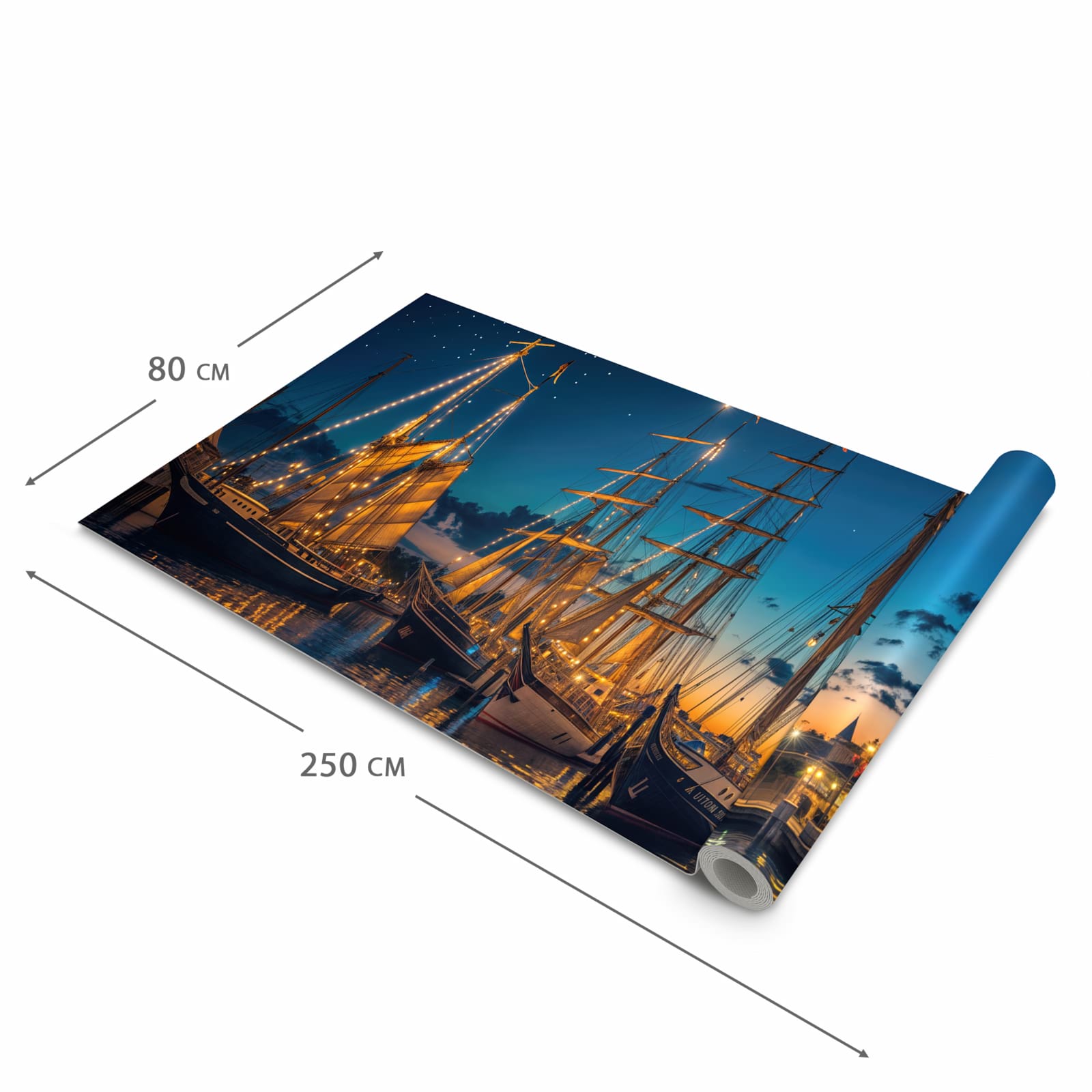 Strapazierfähiger Küchenteppich mit Motiv Nachthafen in der Grösse 90x180 cm