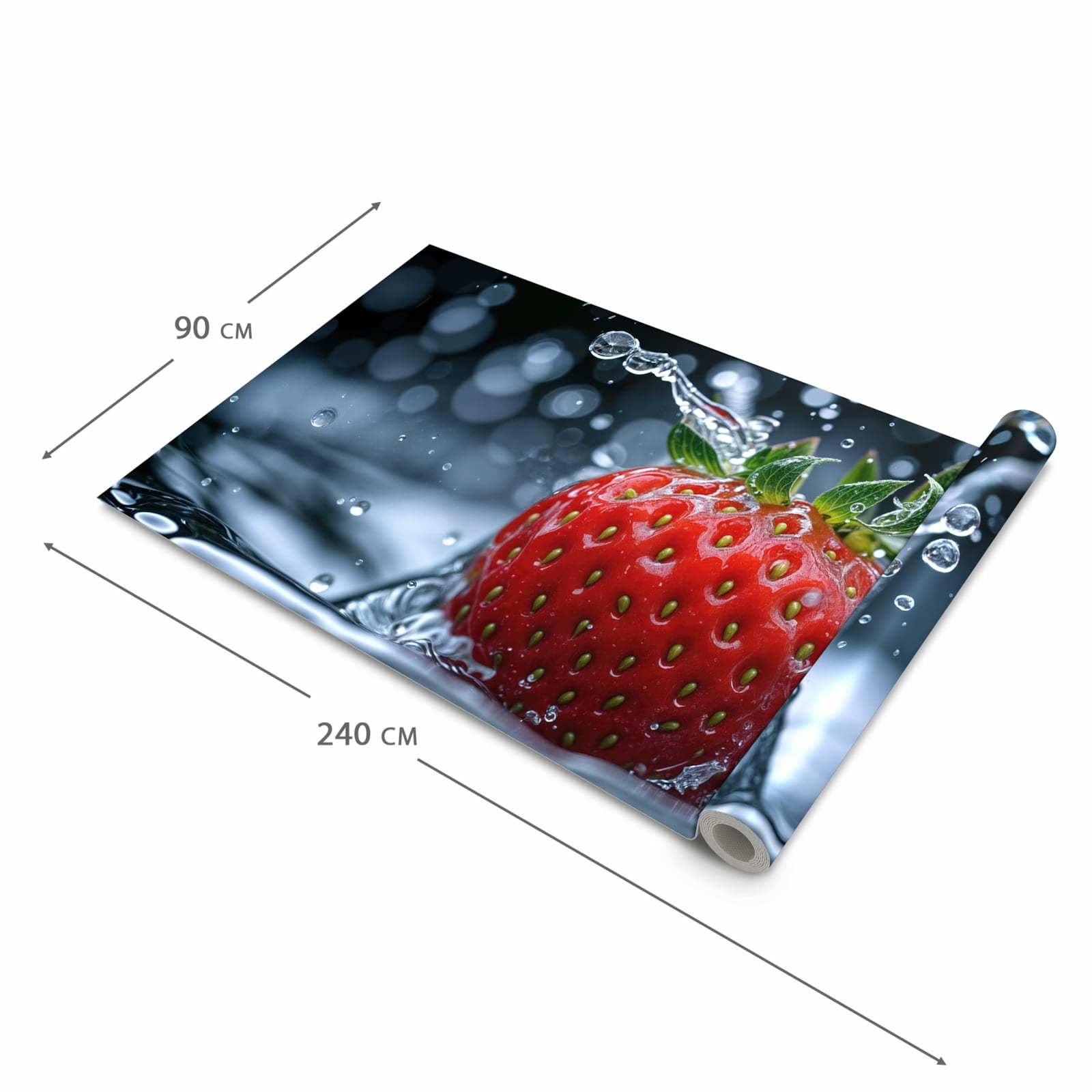 Geruchsneutraler rutschfester Küchenläufer mit Motiv Splash von Erdbeere in der Größe 90x180 cm