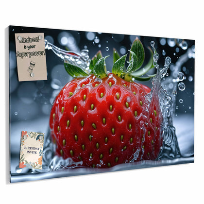 Metall Magnettafel mit dem Motiv Erdbeere im Spritzwasser