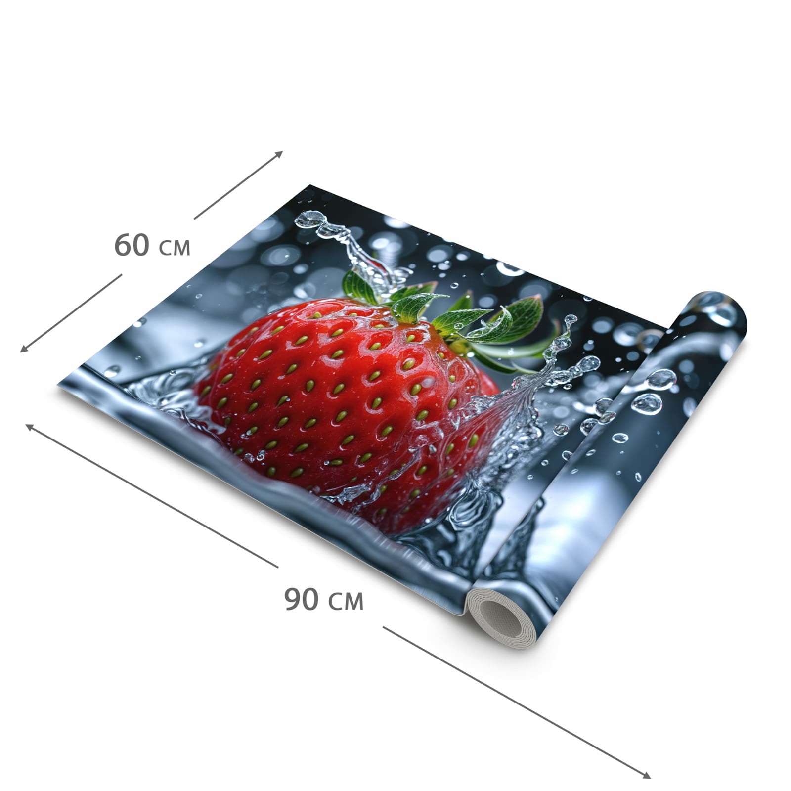 Abriebfester Küchenläufer mit Motiv Splash von Erdbeere in der Grösse 90x180 cm