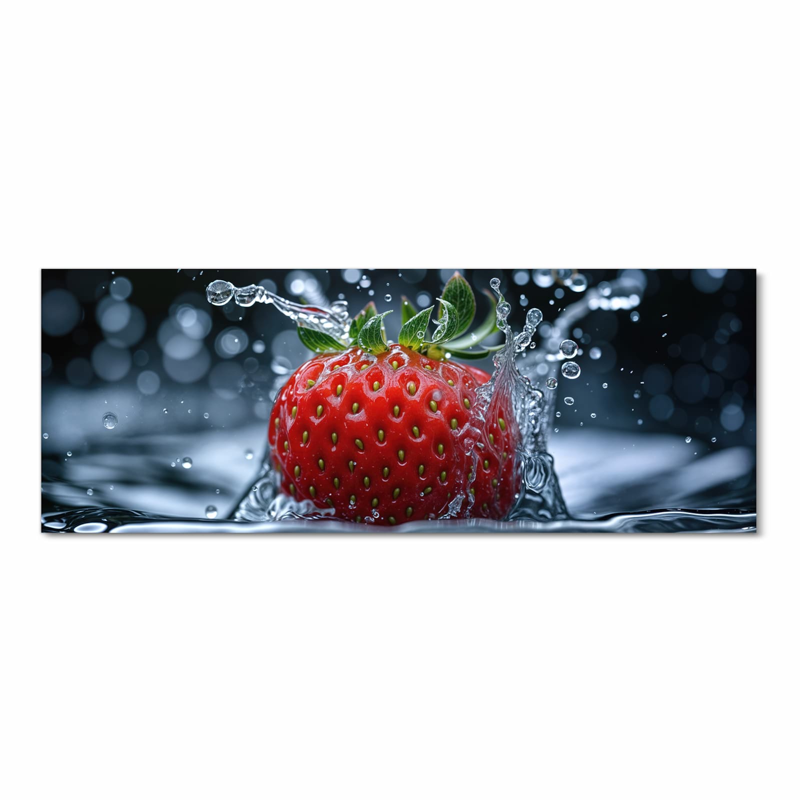 UV-beständiger Küchenteppich mit Motiv Splash von Erdbeere in Frontansicht für die Küche