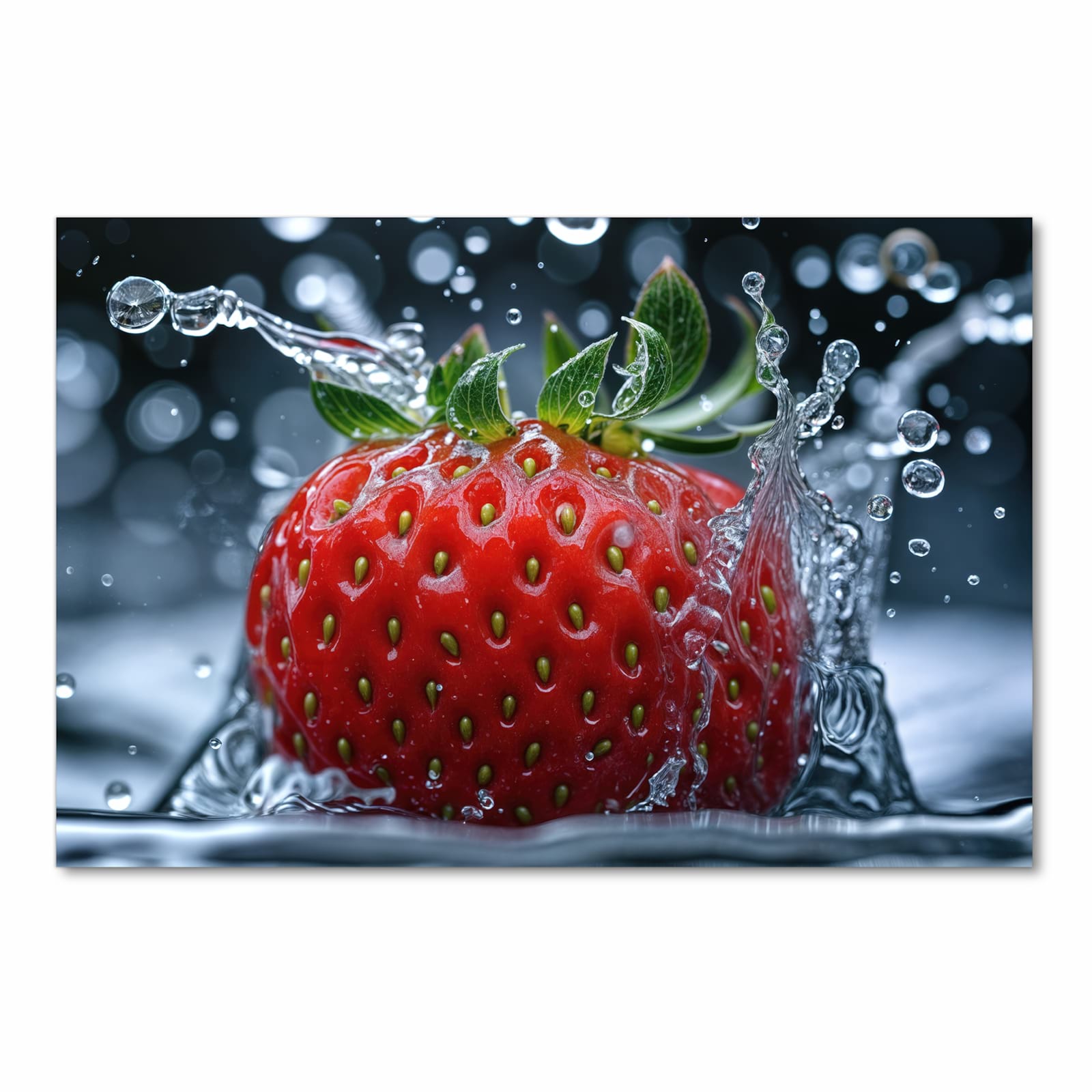 Küchenteppich mit Motiv Splash von Erdbeere in Frontansicht für sicheres Aufbewahren