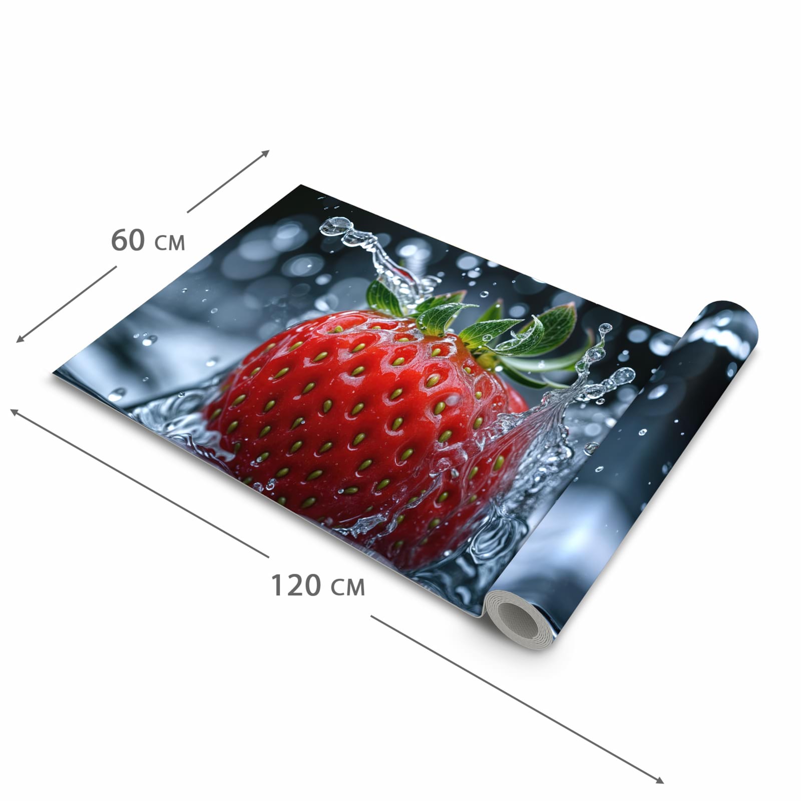 Bodenschonender waschbarer Küchenteppich mit Motiv Splash von Erdbeere in der Grösse 80x300 cm