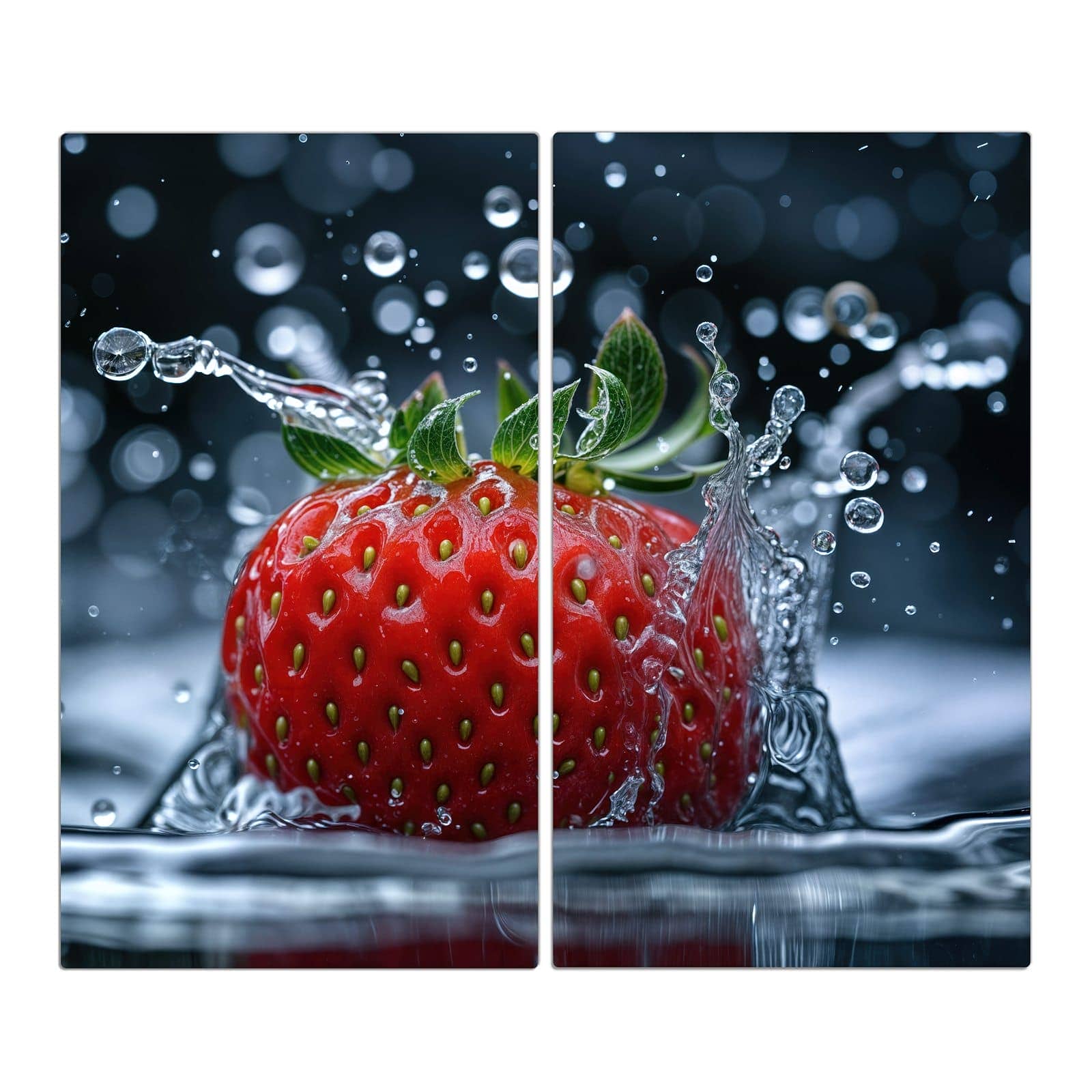 2-teilige Herdabdeckplatte mit Erdbeere Wassertaucher-Motiv in der Frontansicht #grösse_2-Teilig (60x52cm)