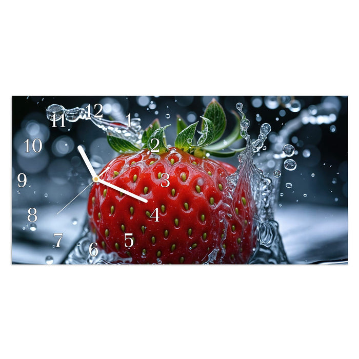 Wanduhr Erdbeere Wassertaucher aus Glas – Querformat 60 × 30 cm mit Ziffernblatt Klassisch