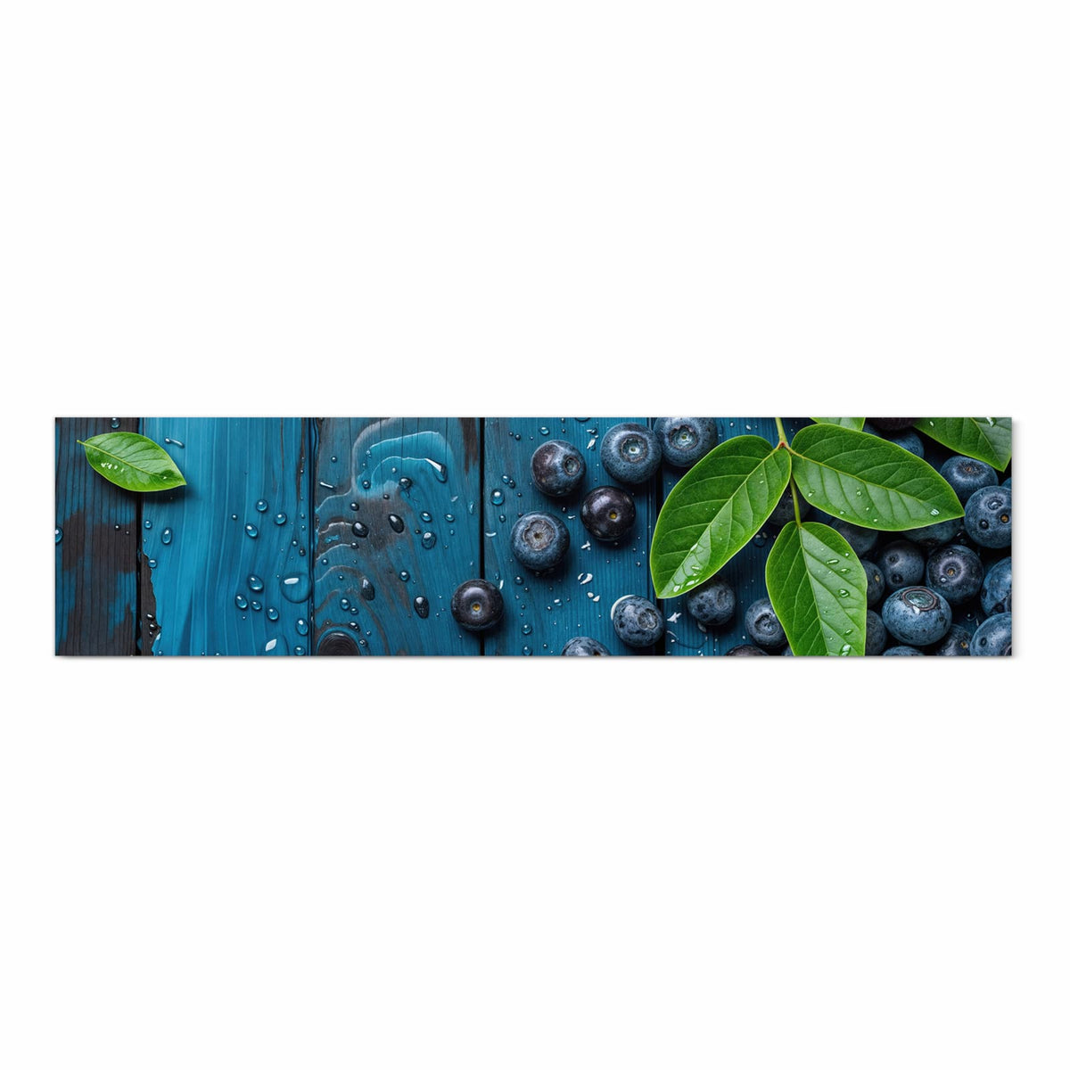 Rutschfester Küchenläufer mit Motiv Blaubeeren auf Holz in Frontansicht