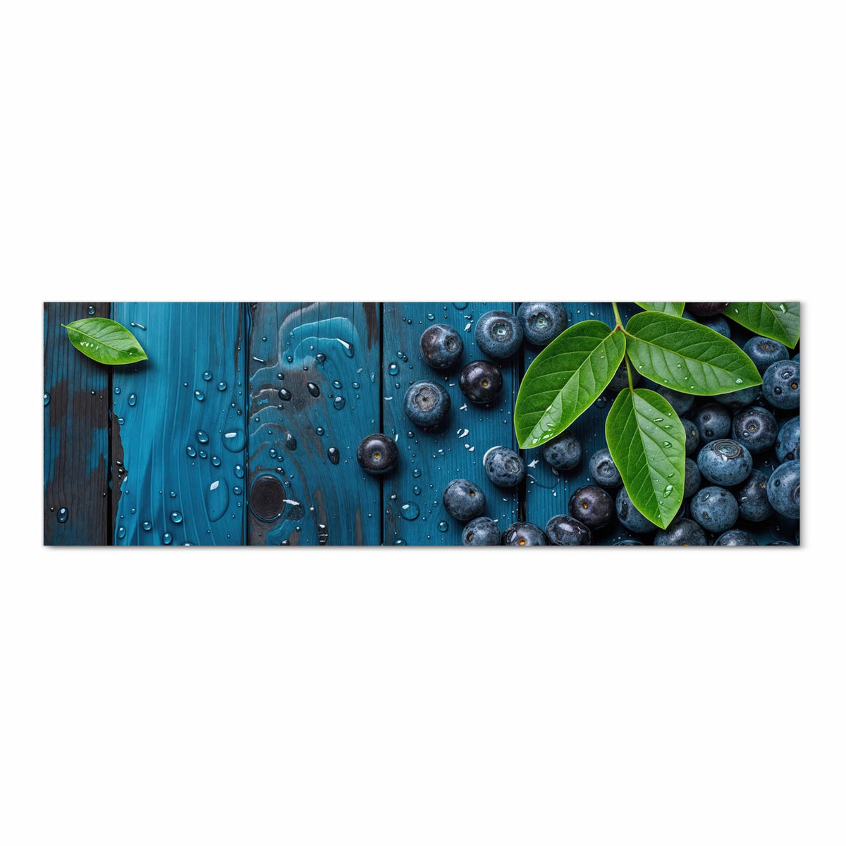 Strapazierfähiger waschbarer Küchenläufer mit Motiv Blaubeeren auf Holz in Frontansicht