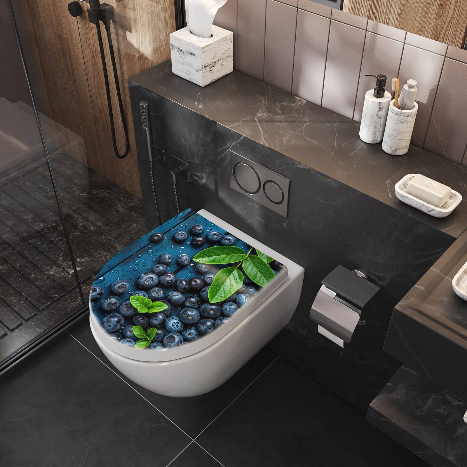 WC-Sitz mit Absenkautomatik Blaubeeren auf Holz