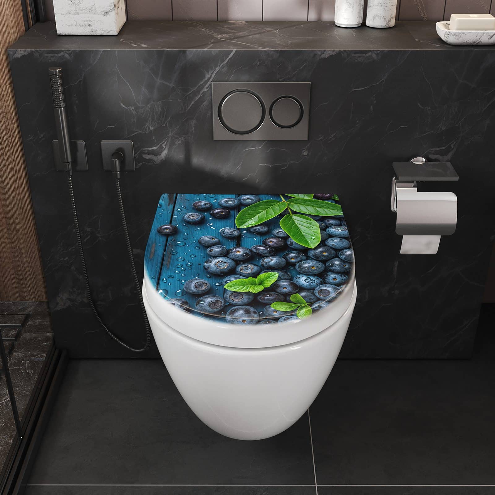 WC-Sitz mit Absenkautomatik Blaubeeren auf Holz