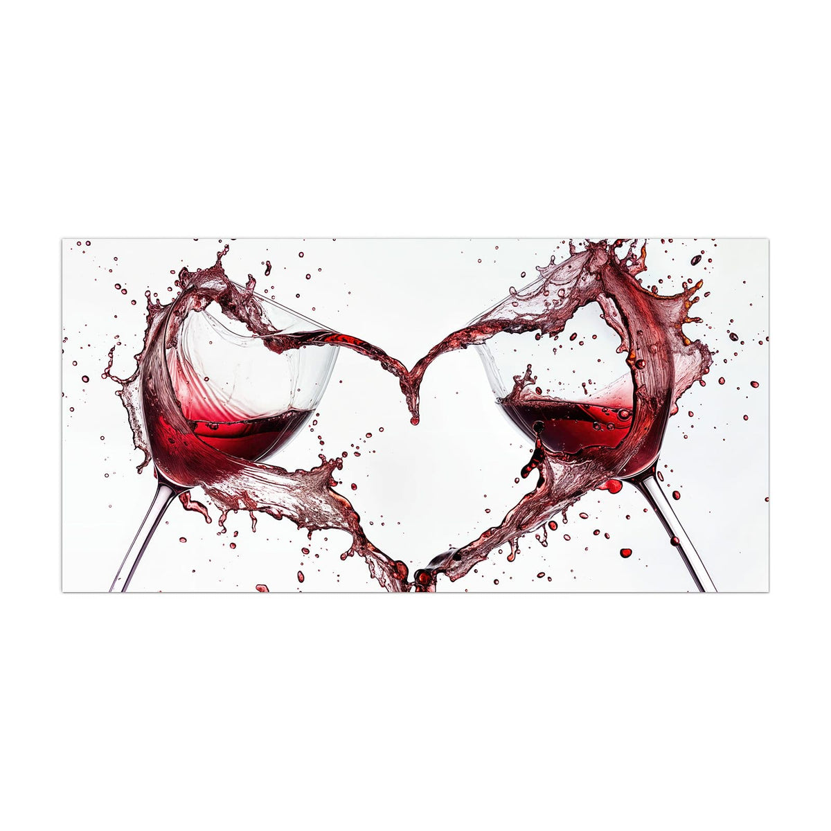 Küchenrückwand aus Glas Rotwein in Herzform im Hochformat, Motiv bildfüllend von vorn