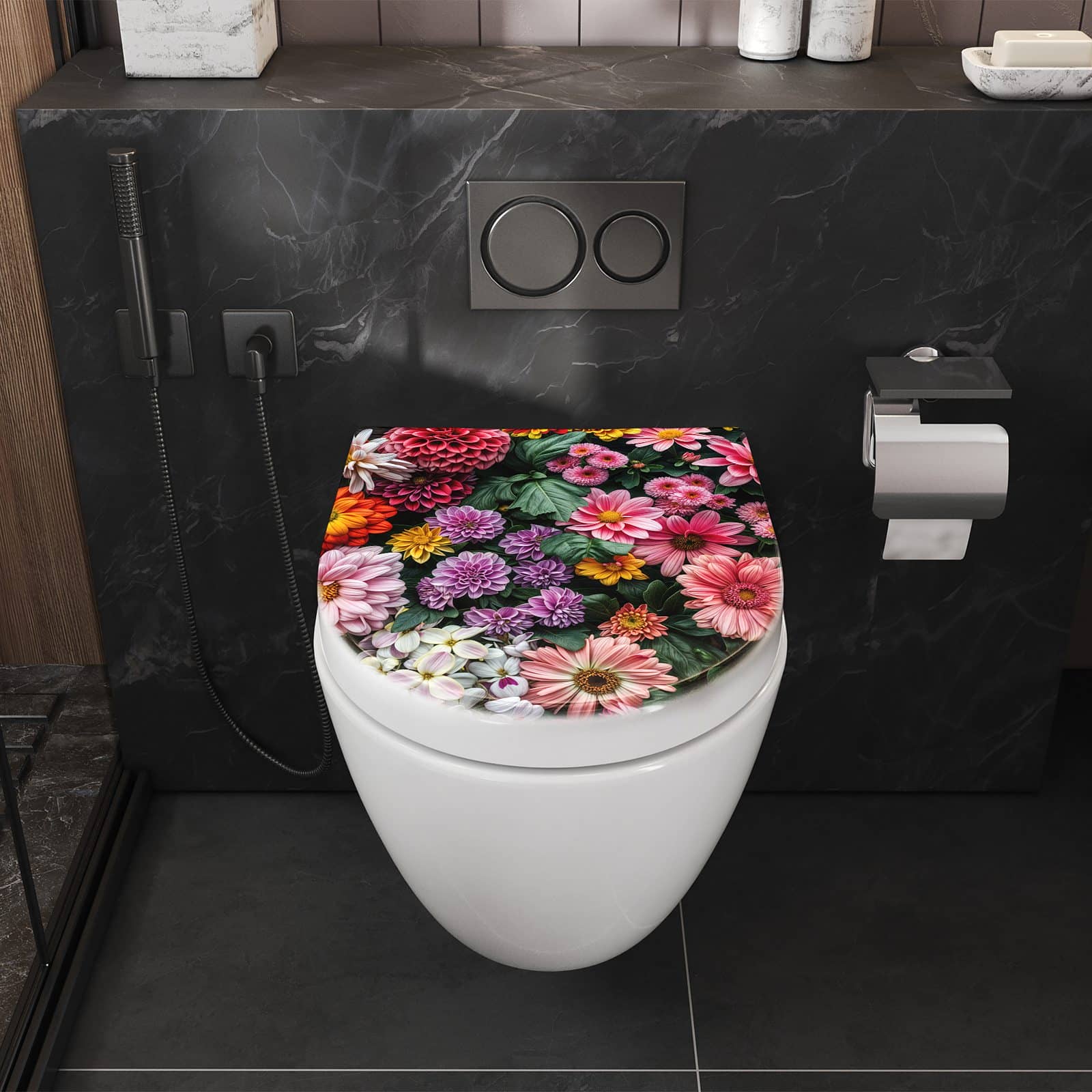 WC-Sitz mit Absenkautomatik Blumenkomposition