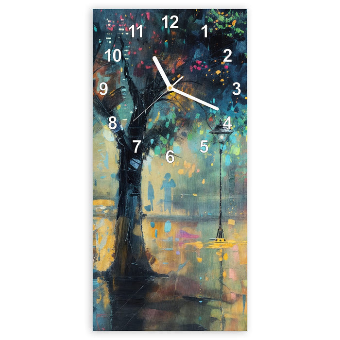 Wanduhr Regen in der Stadt aus Glas – Hochformat 30 × 60 cm mit Ziffernblatt Modern