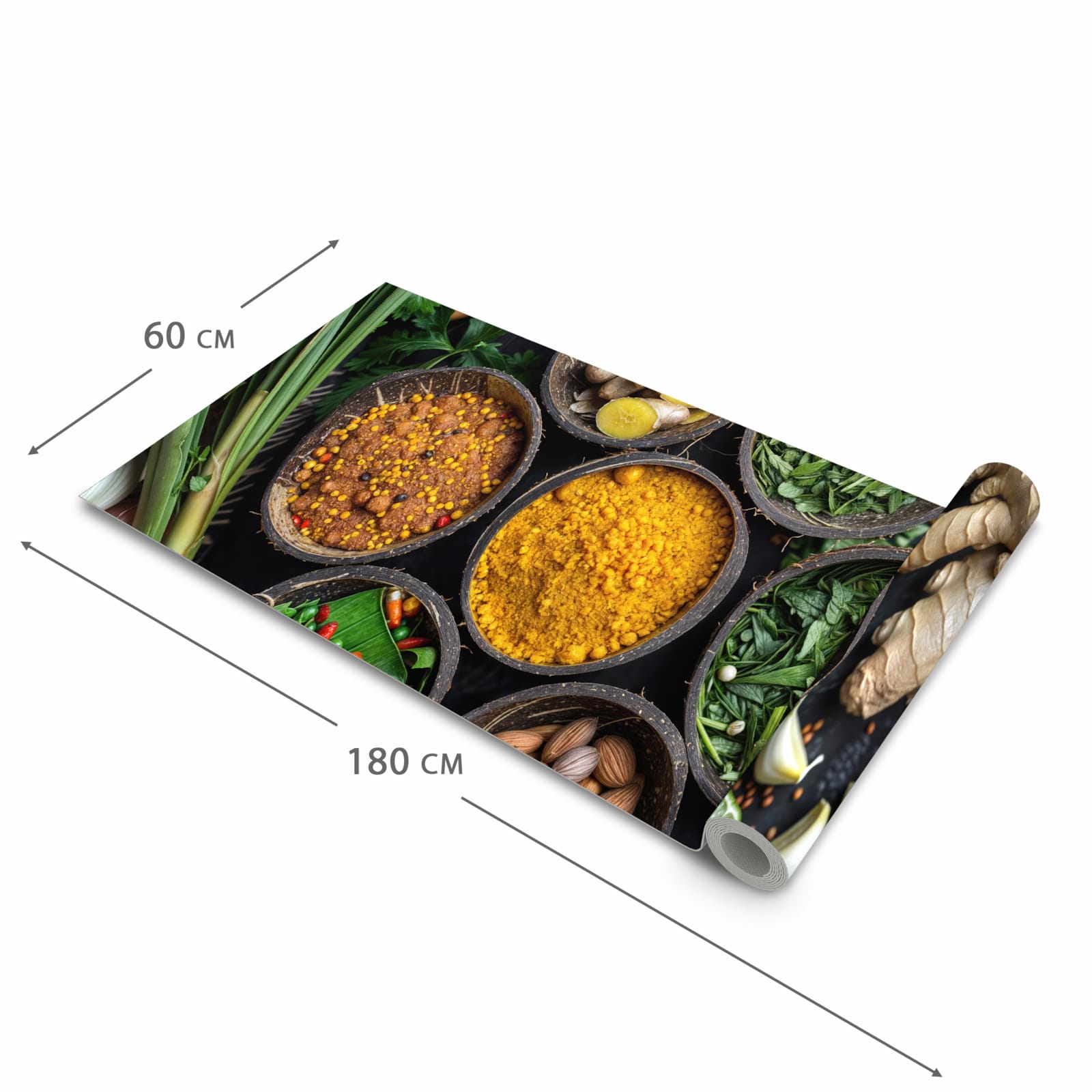 Waschbarer Küchenteppich mit Motiv Gewürz Variationen in der Größe 80x250 cm für Trittkomfort