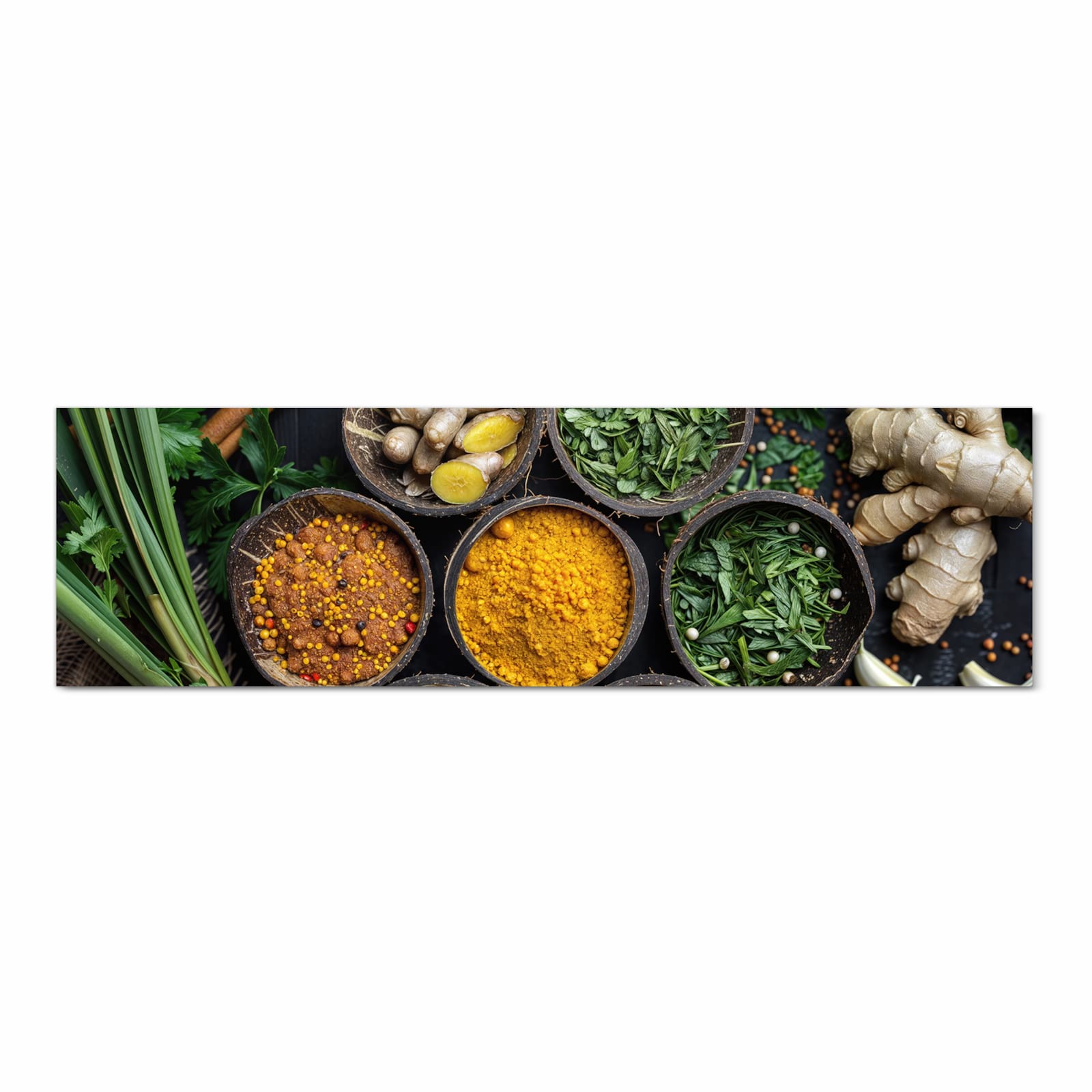 Langlebiger waschbarer Küchenläufer mit Motiv Gewürz Variationen in Frontansicht