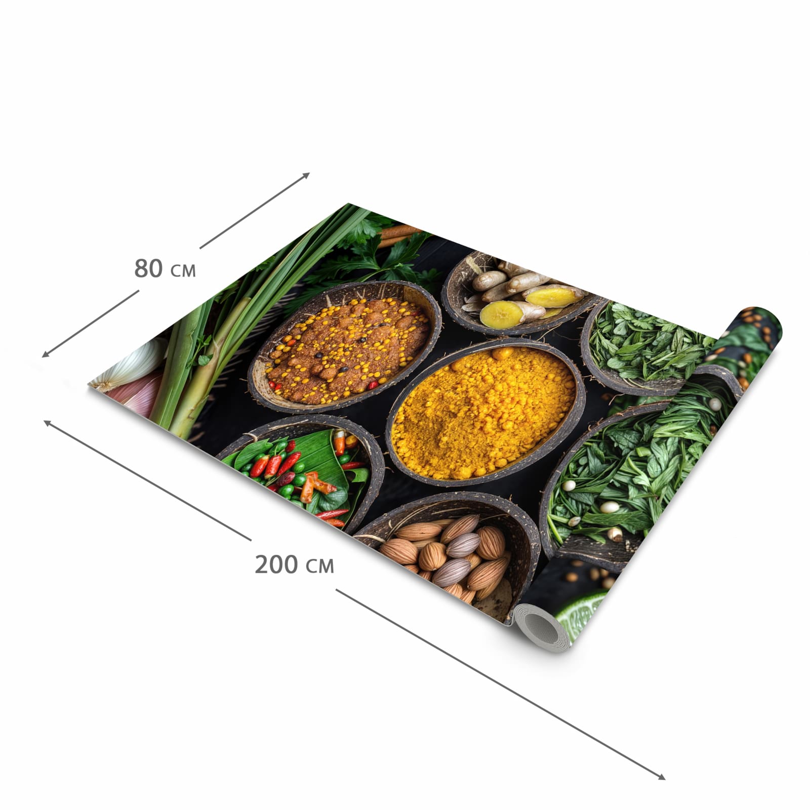 Langlebiger waschbarer Küchenläufer mit Motiv Gewürz Variationen in der Größe 80x250 cm