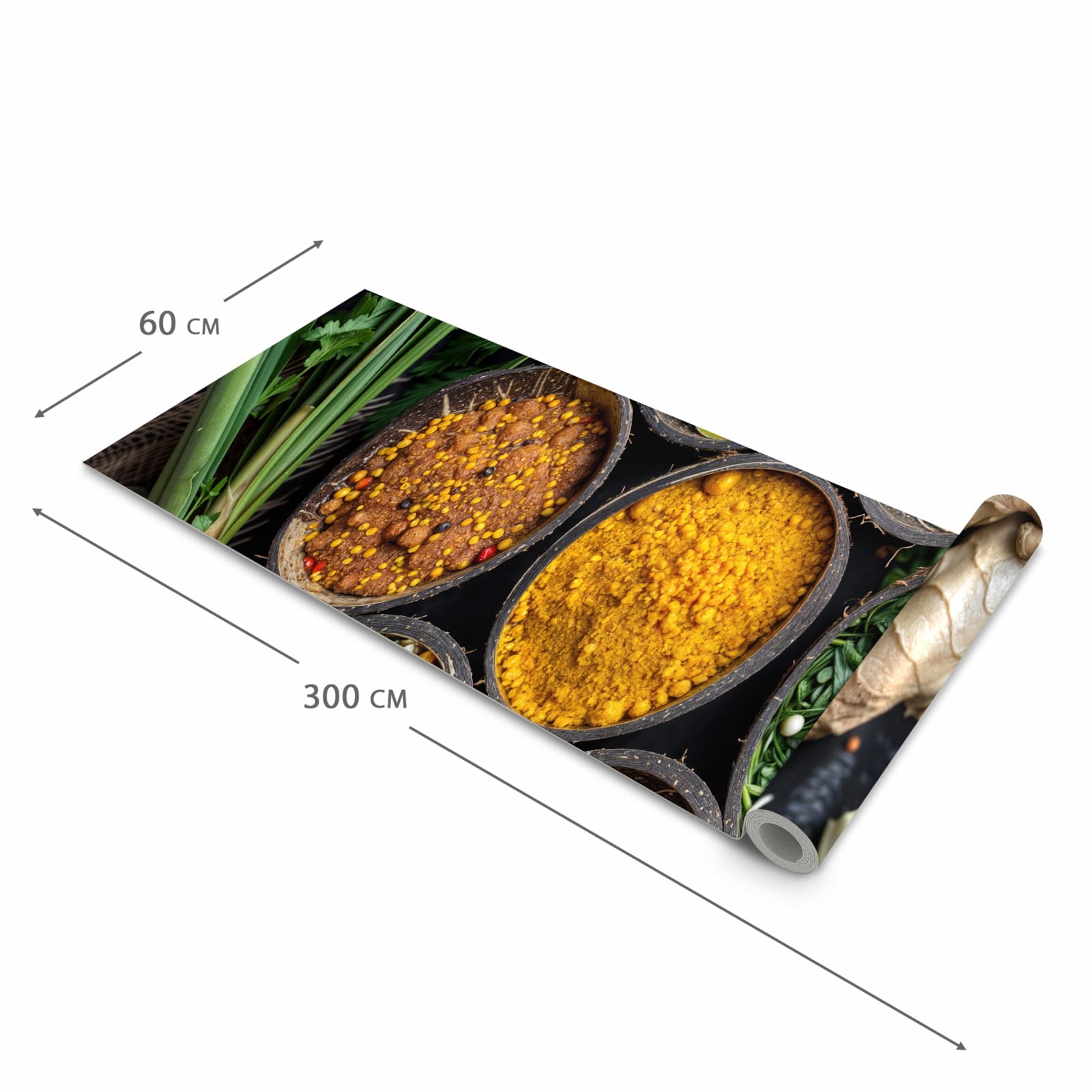 Schmutzabweisender Teppichläufer für die Küche mit Motiv Gewürz Variationen in der Grösse 80x250 cm