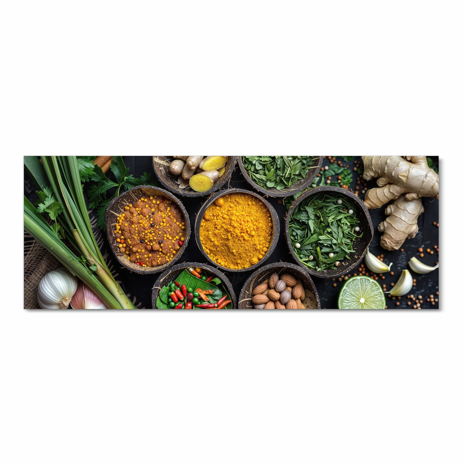 Feuchtigkeitsresistenter moderner Küchenläufer mit Motiv Gewürz Variationen in Frontansicht